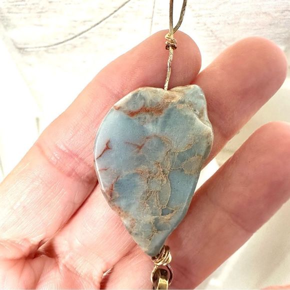 Long beaded Ethiopian cross chalcedony necklace - Picture 7 of 14